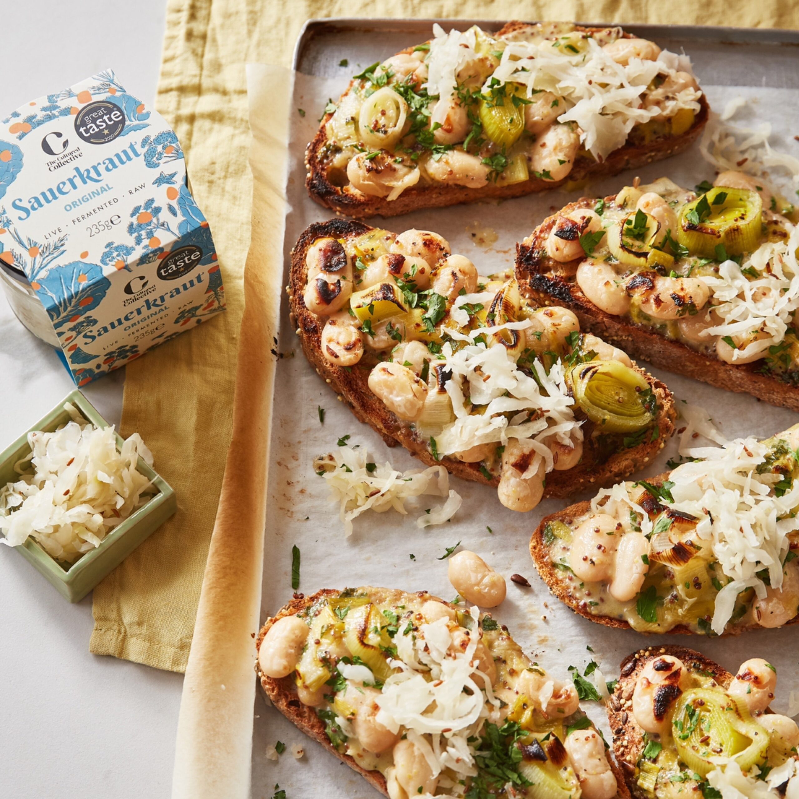 Vegan Creamy Butter Beans & Leeks on Toast with Sauerkraut