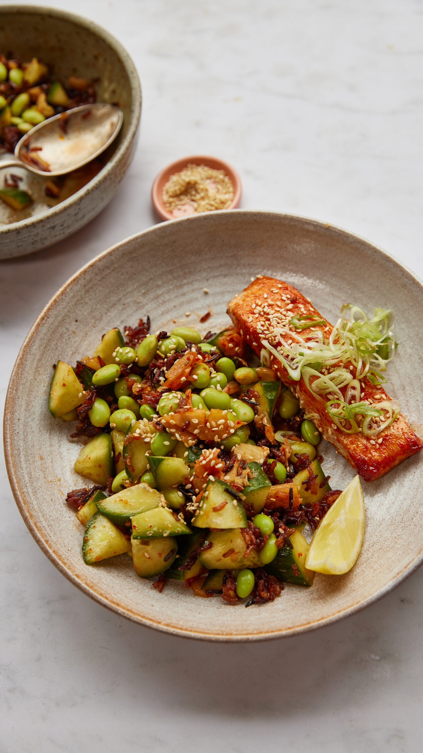 Gochujang & Kimchi Crispy Rice Salad with Salmon