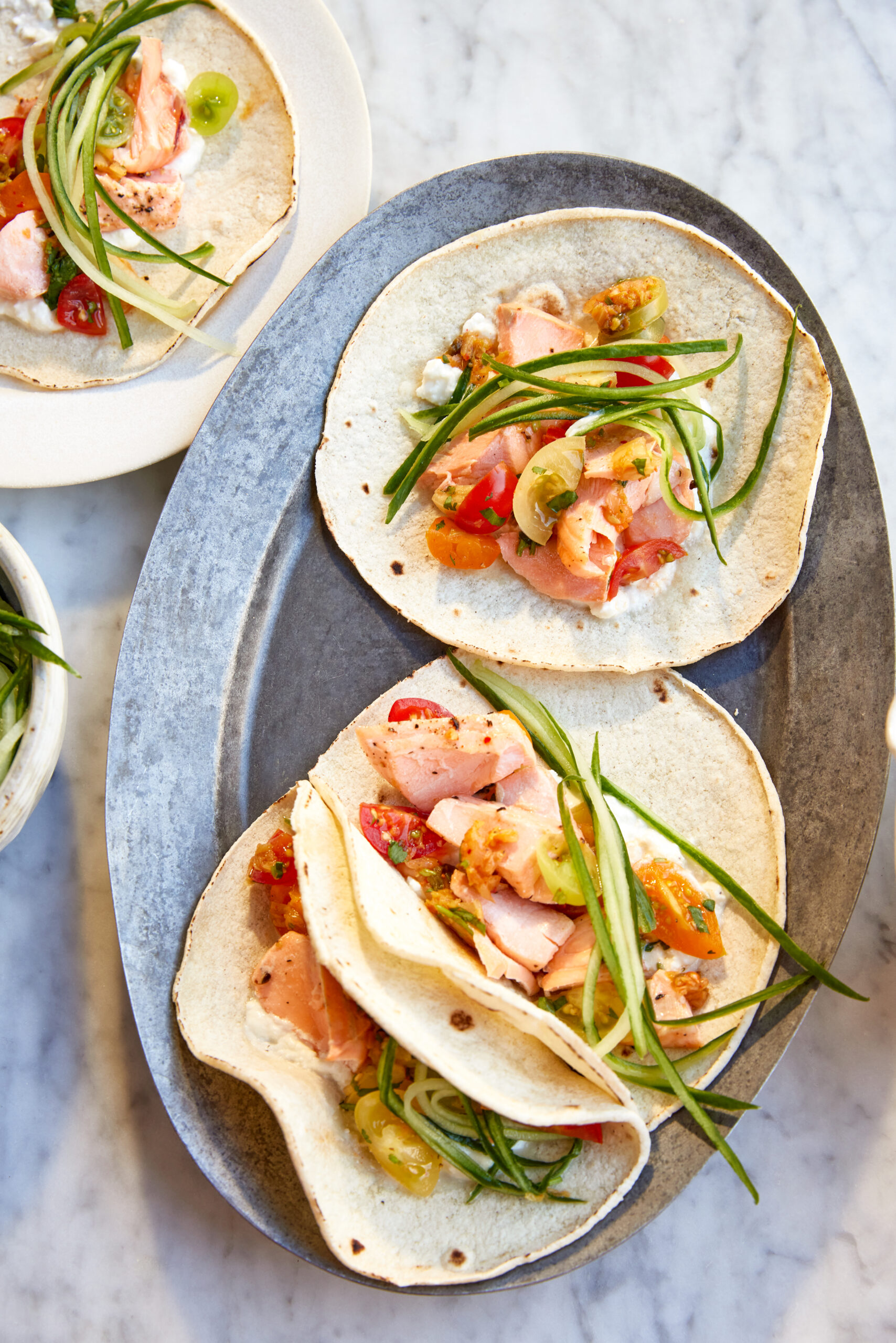 Baked Salmon Tacos with 60-second Tomato & Kimchi Salsa